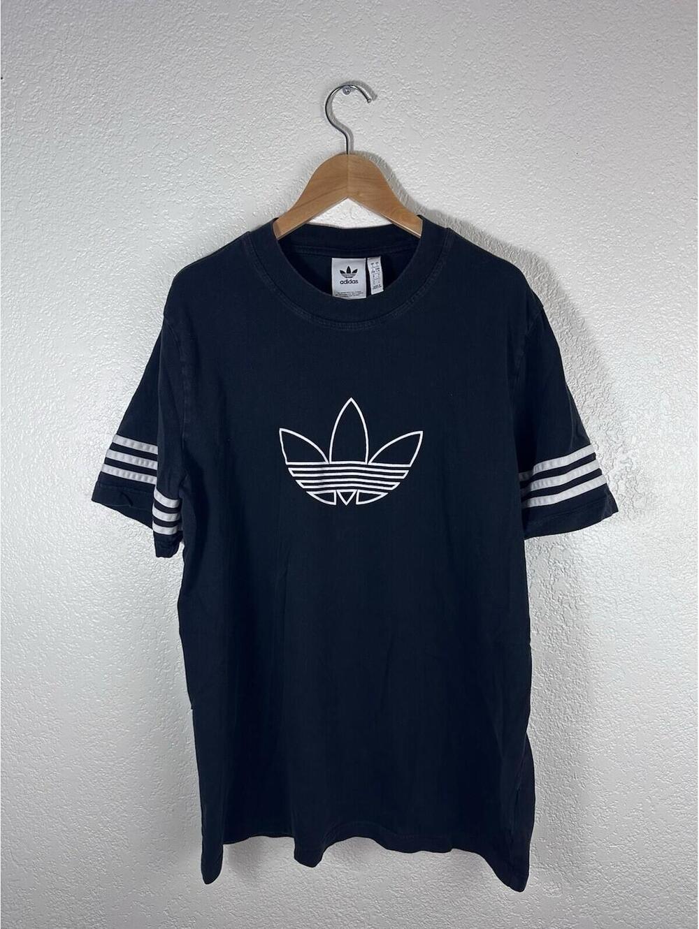 Adidas Originals Trefoil Logo T-Shirt Black Short Sleeve 3 Stripe Sleeve Tee